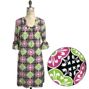 Tracy Negoshian Women Dress L 3/4 Sleeve Flounce Jersey Knit Stretch Office